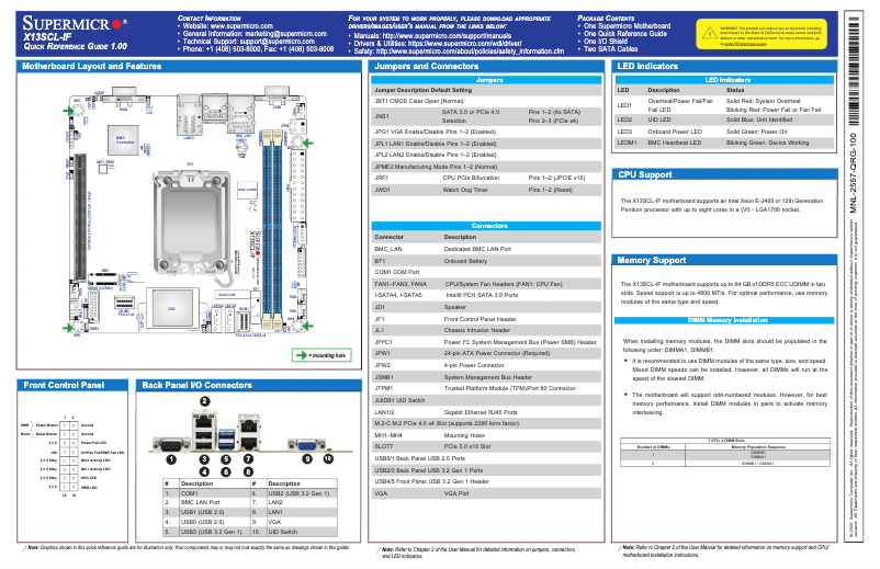 Page n°1 - Guide de démarrage rapide Supermicro X13SCL-IF