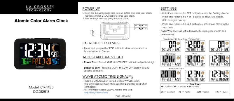 Page n°1 - Guide de démarrage rapide La Crosse Technology 617-1485