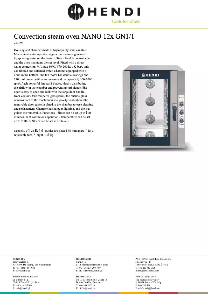Page n°1 - Fiche technique Hendi 223093