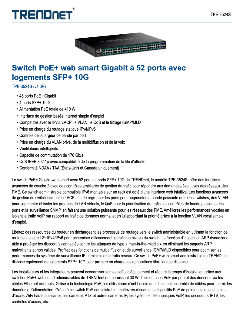 Page n°1 - Fiche technique TRENDnet TPE-3524S