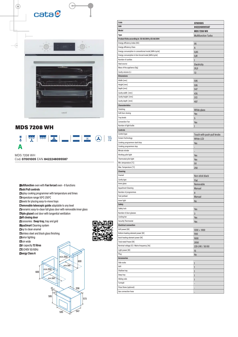 Page 1 de la notice Fiche technique CATA MDS 7208 WH
