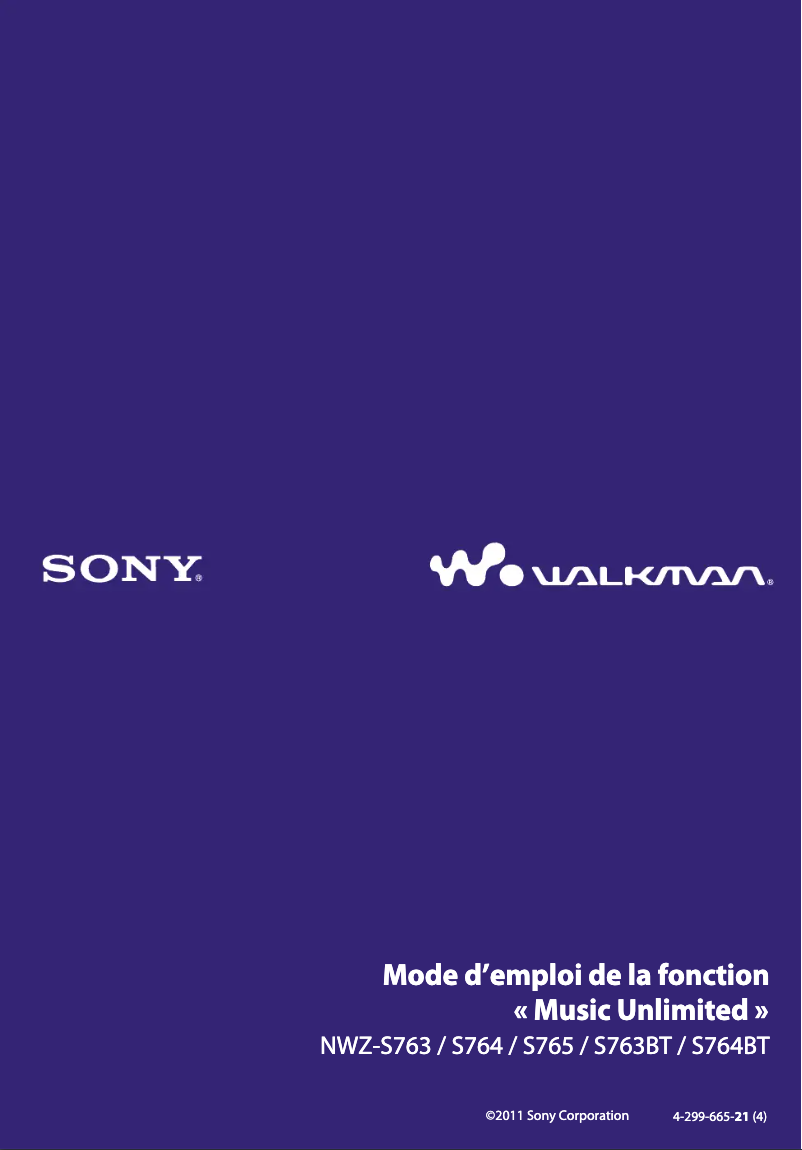 Page 1 de la notice Manuel utilisateur Sony Walkman NWZ-S764