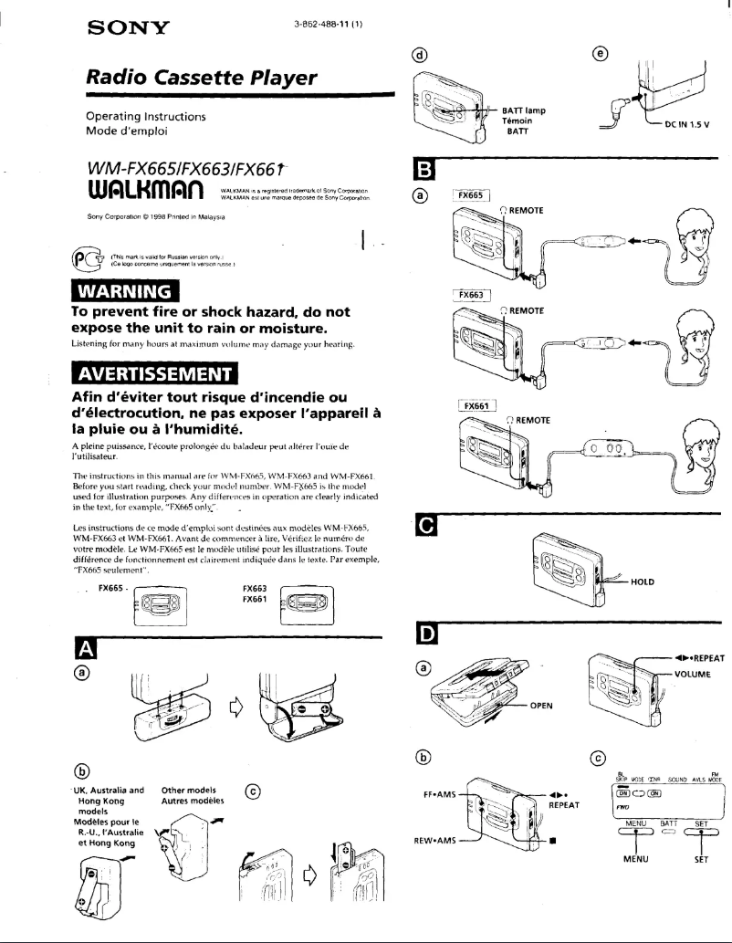 Page 1 de la notice Manuel utilisateur Sony Walkman WM-FX661