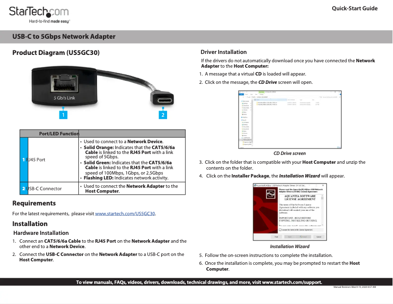 Page 1 de la notice Manuel utilisateur StarTech.com US5GC30
