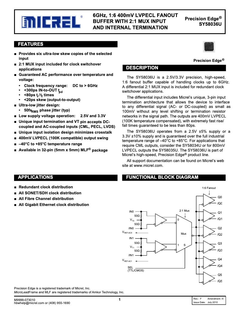Page 1 de la notice Manuel utilisateur Microchip SY58036U