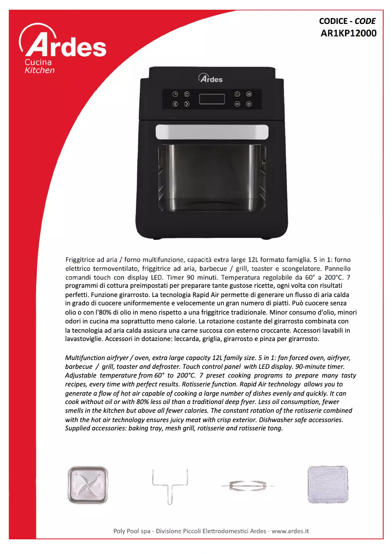 Página 1 del manual Ficha técnica Ardes AR1KP12000