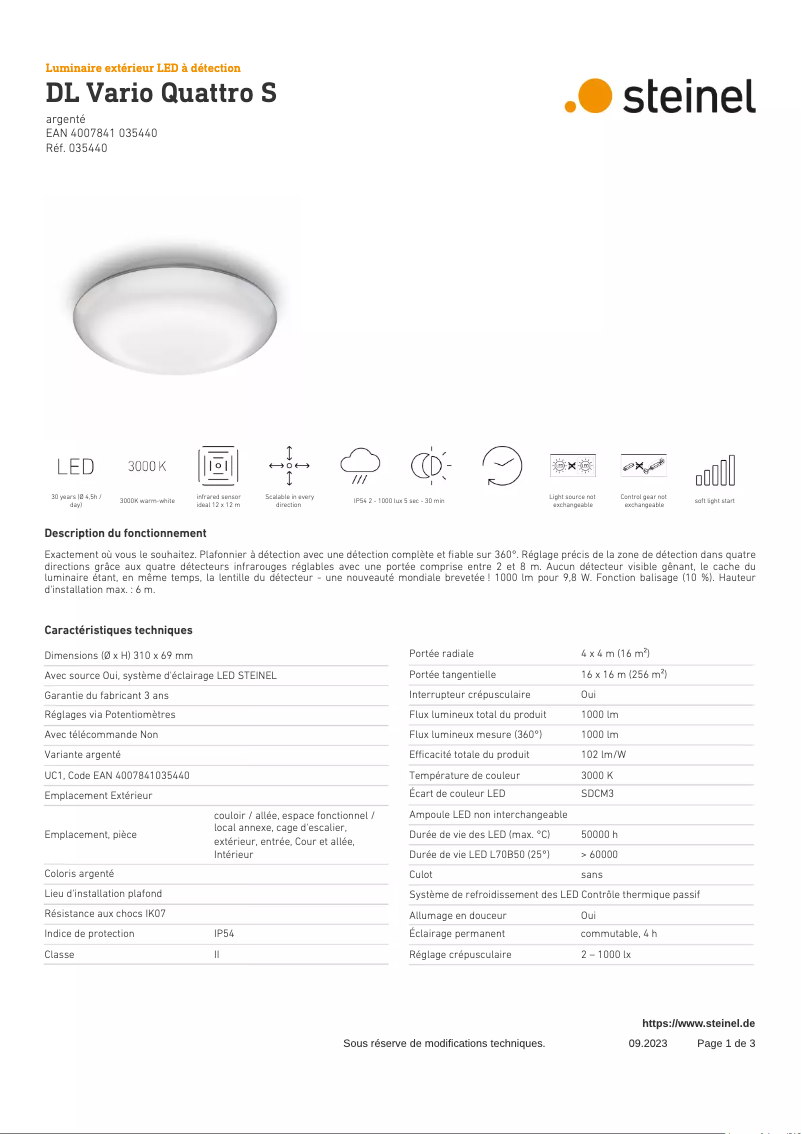 Página 1 del manual Ficha técnica Steinel DL Vario Quattro S