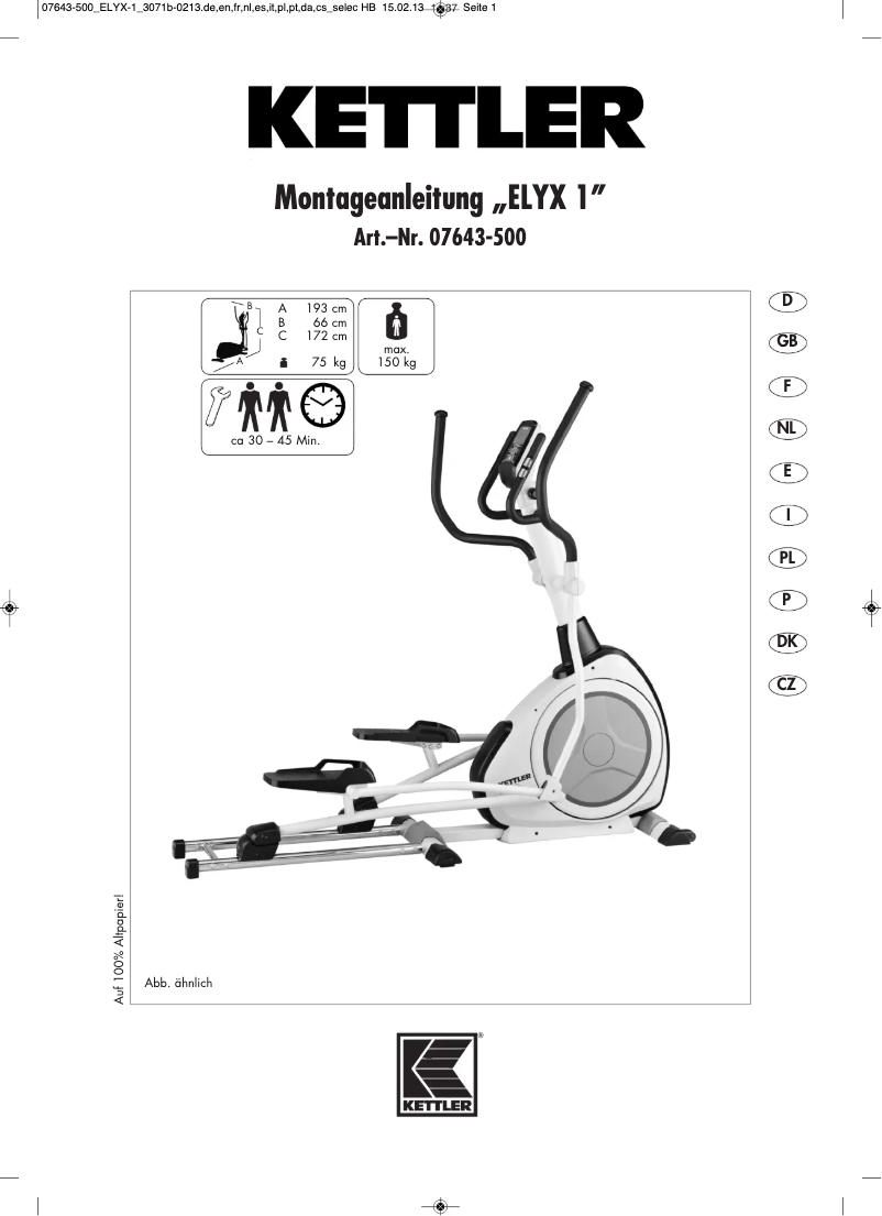 Image de la première page du manuel de l'appareil ELYX 1