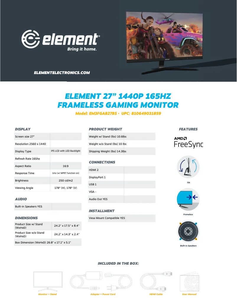 Page n°1 - Fiche technique Element EM3FGAB27BS