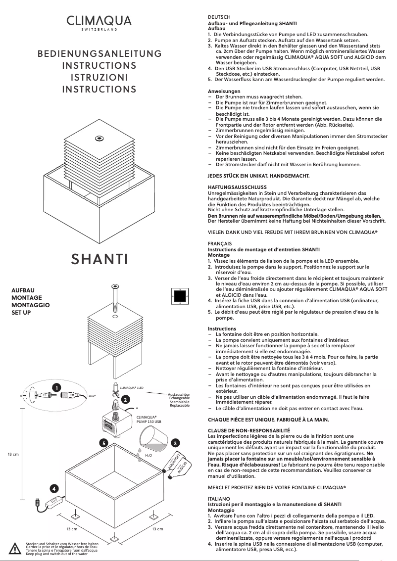 Page n°1 - Manuel utilisateur CLIMAQUA SHANTI