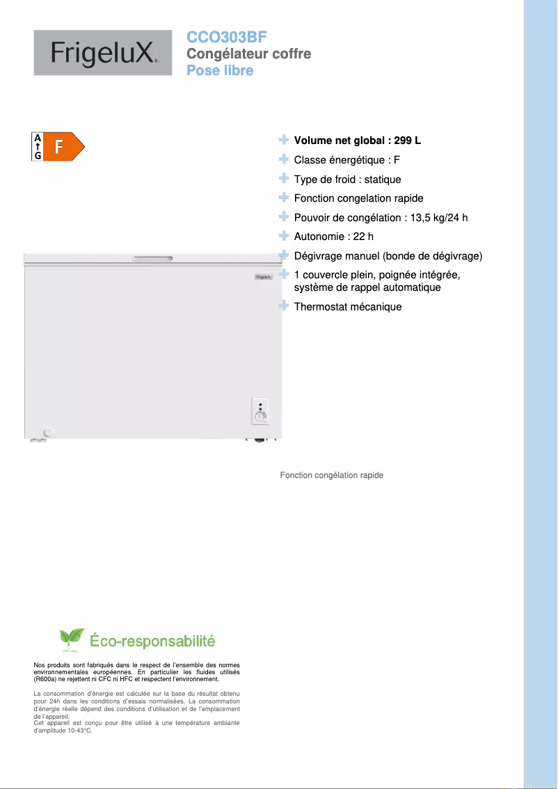 Page n°1 - Fiche technique FrigeluX CCO303BF