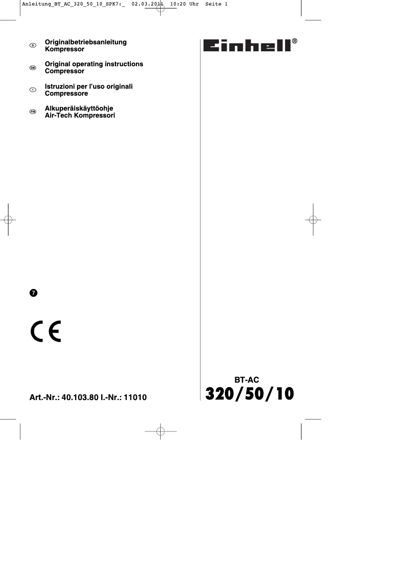 Página 1 del manual Manual de instrucciones Einhell BT-AC 320/50/10