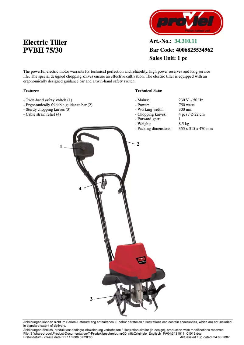 Página 1 del manual Manual de usuario Proviel PVBH 75/30