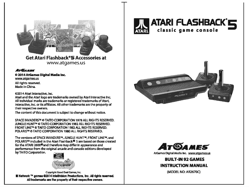 Page 1 de la notice Manuel utilisateur Atari Flashback 5