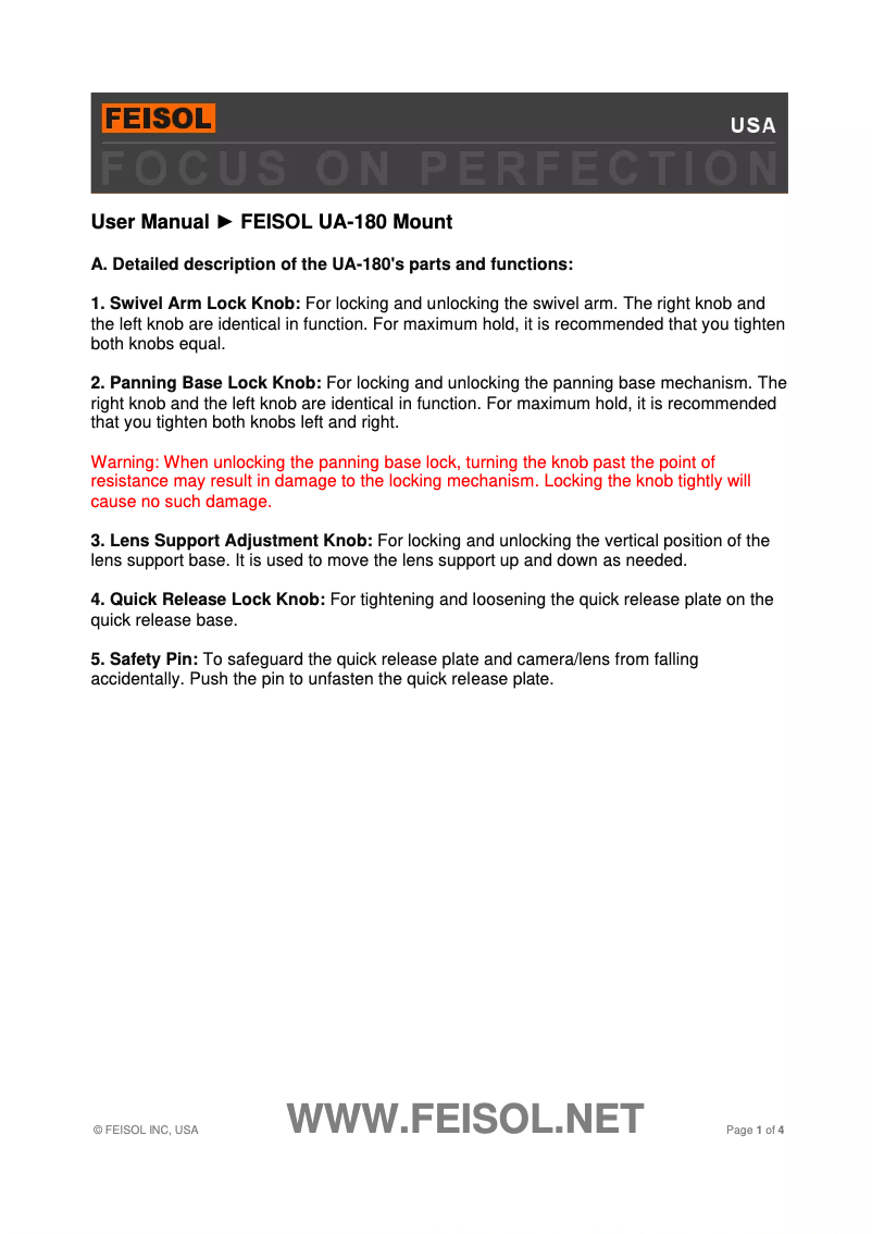 Page n°1 - Manuel utilisateur Feisol UA-180