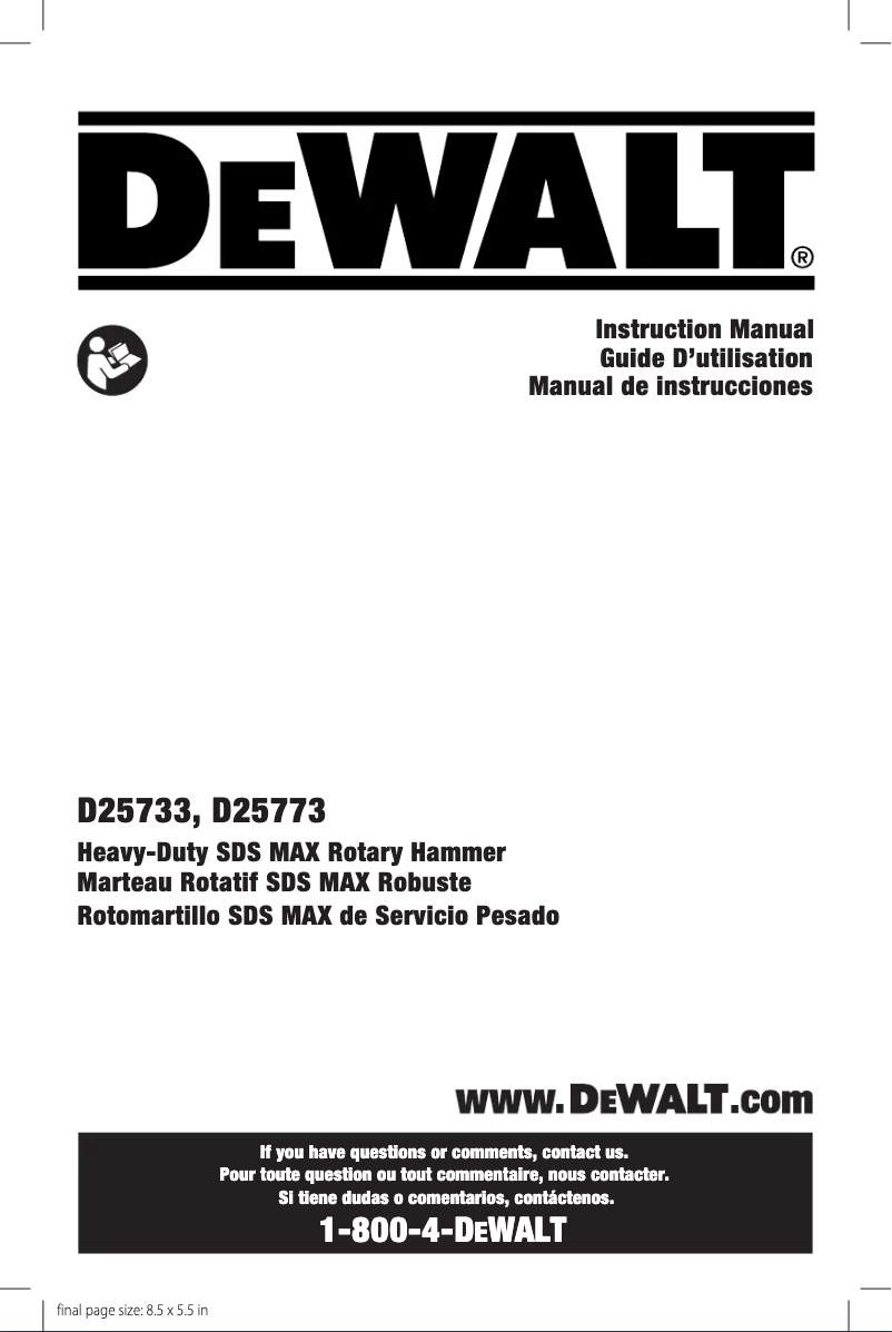 Page n°1 - Manuel utilisateur DeWalt D25773K