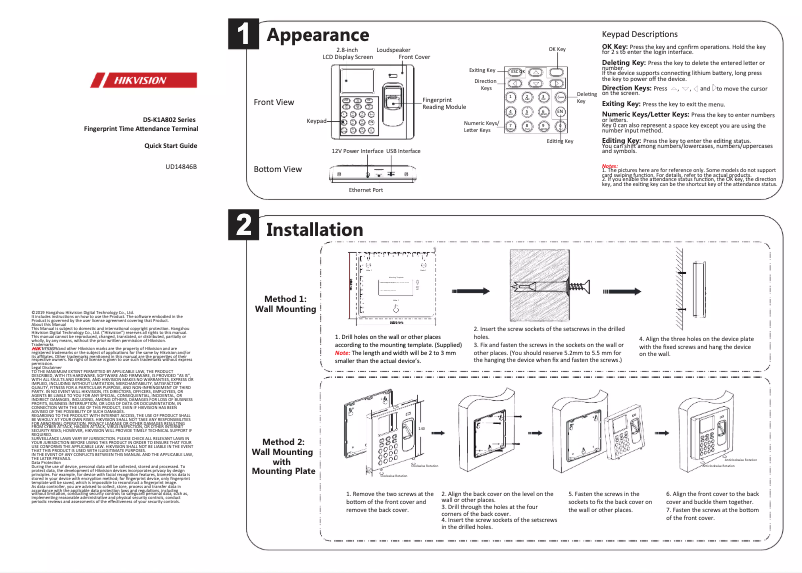 Image de la première page du manuel de l'appareil DS-K1A802EF