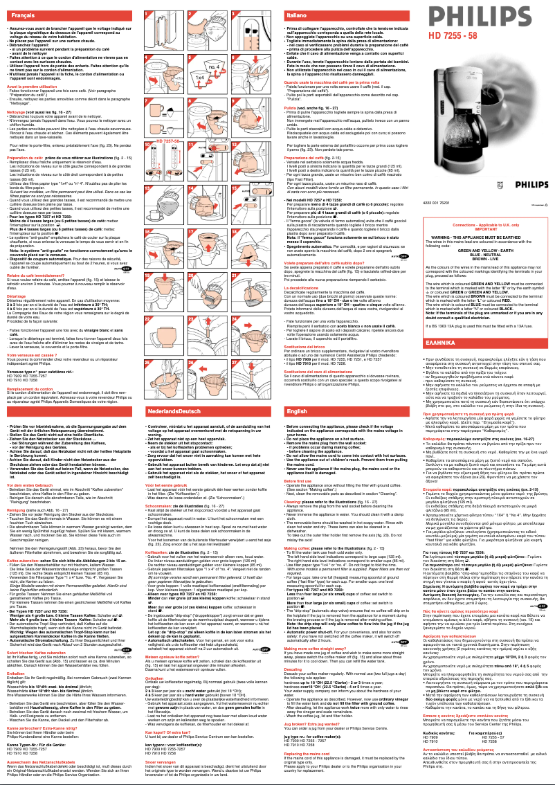 Page 1 de la notice Manuel utilisateur Philips Cafe Roma HD7256