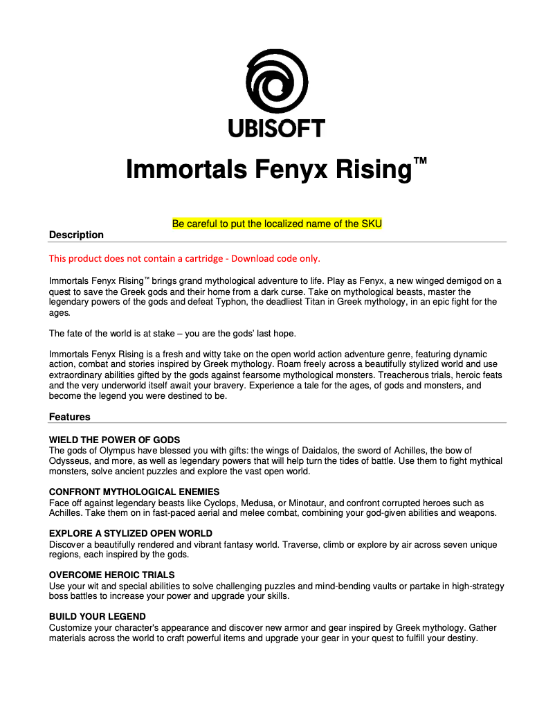 Page n°1 - Manuel utilisateur Ubisoft Immortals Fenyx Rising