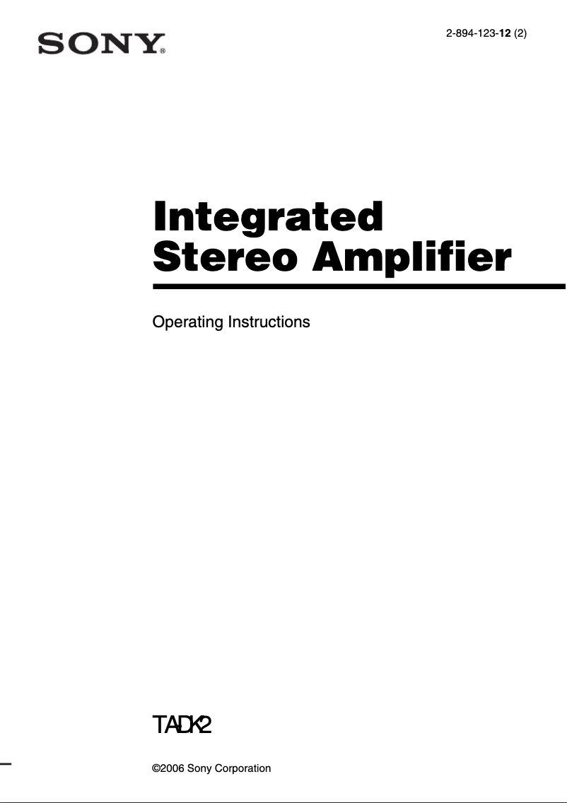 Page 1 de la notice Manuel utilisateur Sony TA-DK2