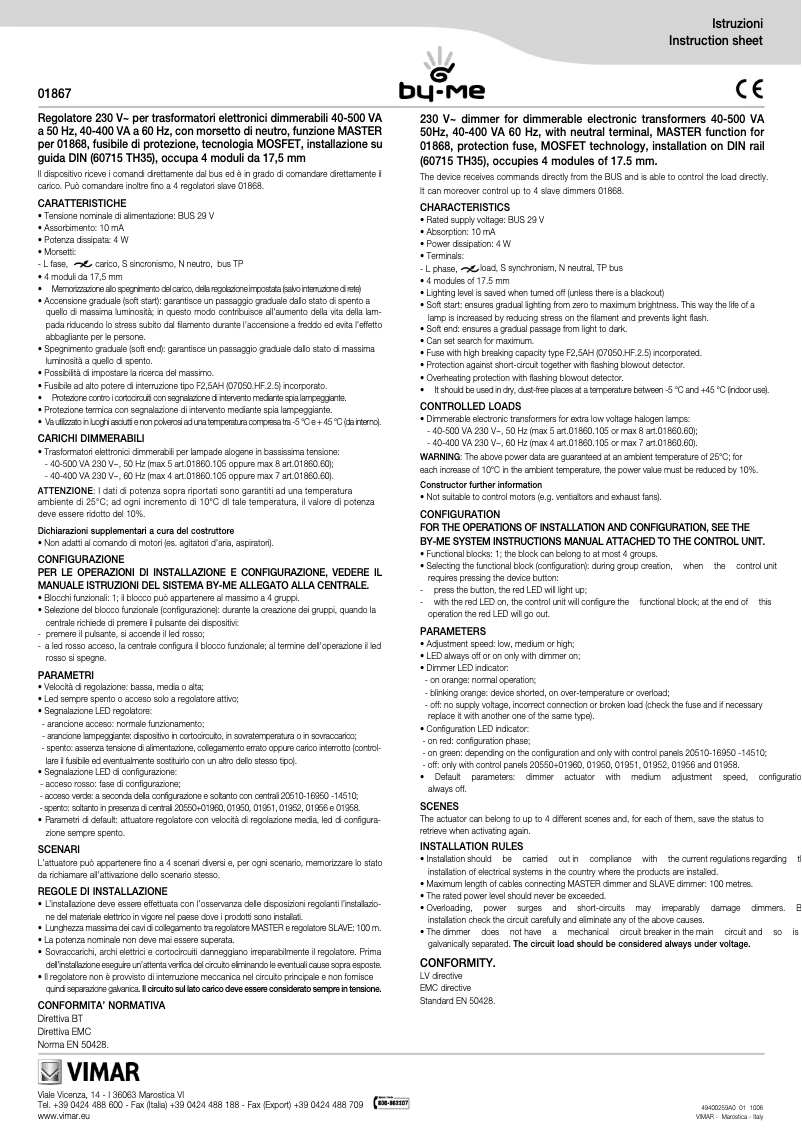Page n°1 - Manuel utilisateur Vimar 01867