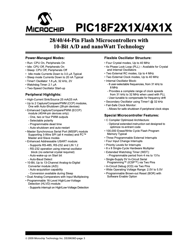 Page 1 de la notice Fiche technique Microchip PIC18F2515