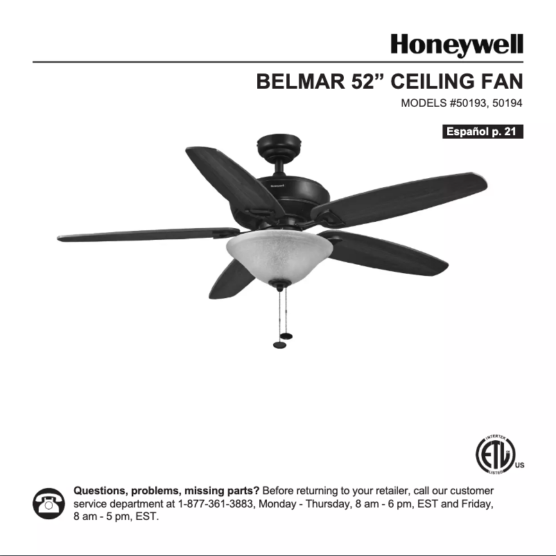 Page 1 de la notice Manuel utilisateur Honeywell Belmar 50193