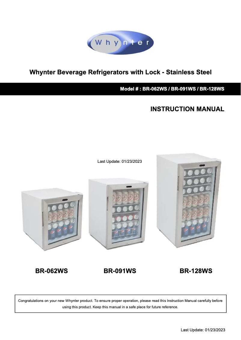 Page 1 de la notice Manuel utilisateur Whynter BR-128WS