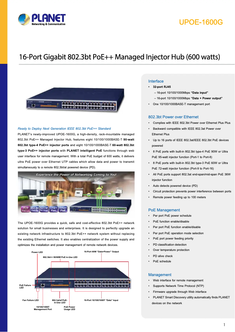 Image de la première page du manuel de l'appareil UPOE-1600G