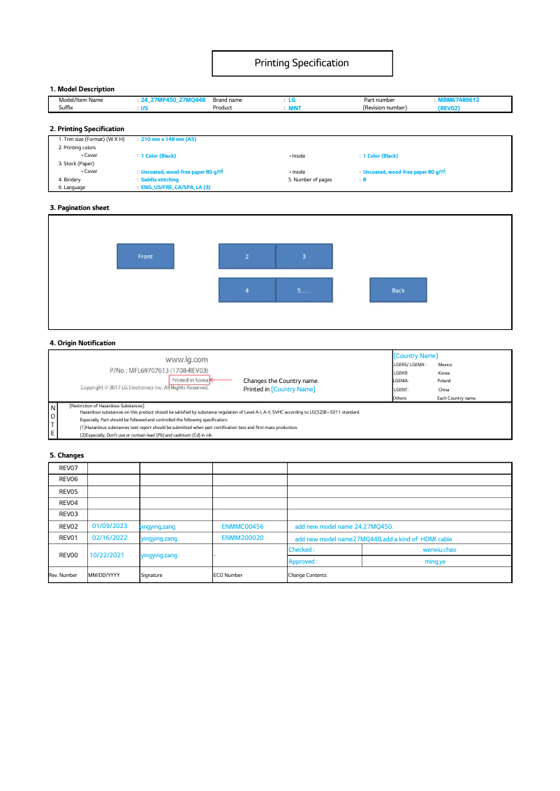 Page n°1 - Manuel utilisateur LG 27MQ450