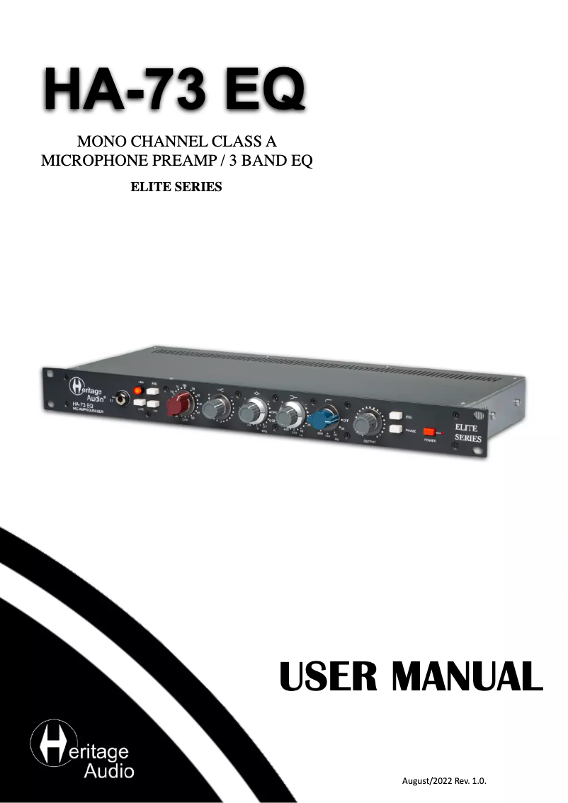 Page n°1 - Manuel utilisateur Heritage Audio Elite Series HA-73 EQ