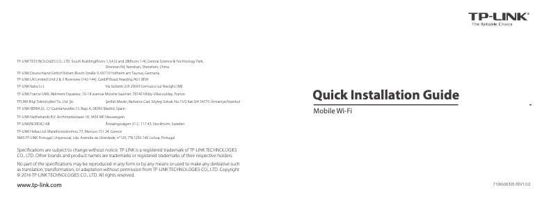 Page n°1 - Manuel utilisateur TP-Link M7310
