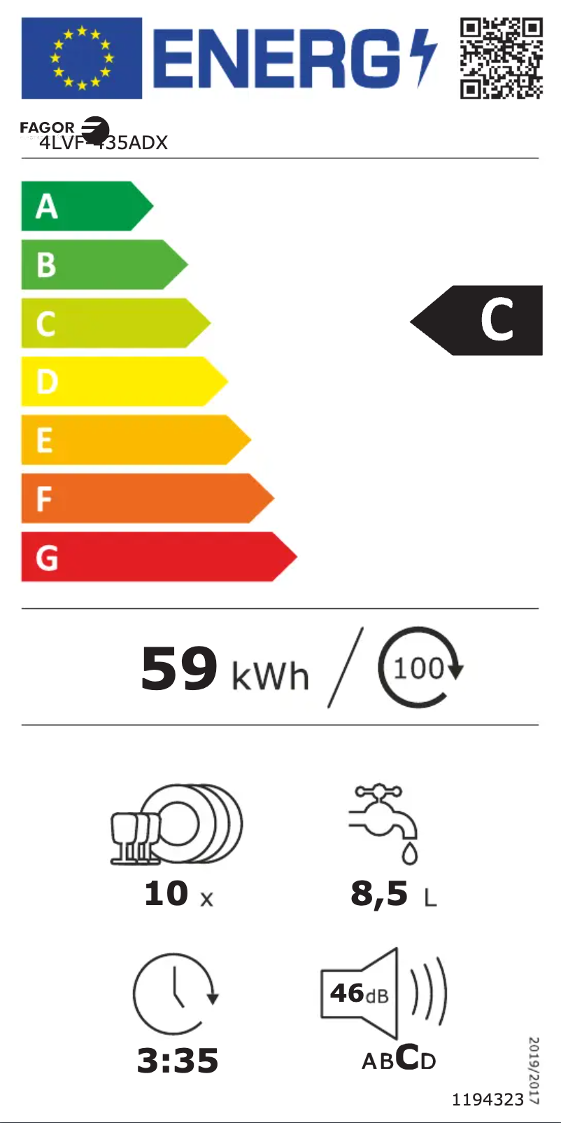 Page 1 de la notice Label énergétique Fagor 4LVF-435AD