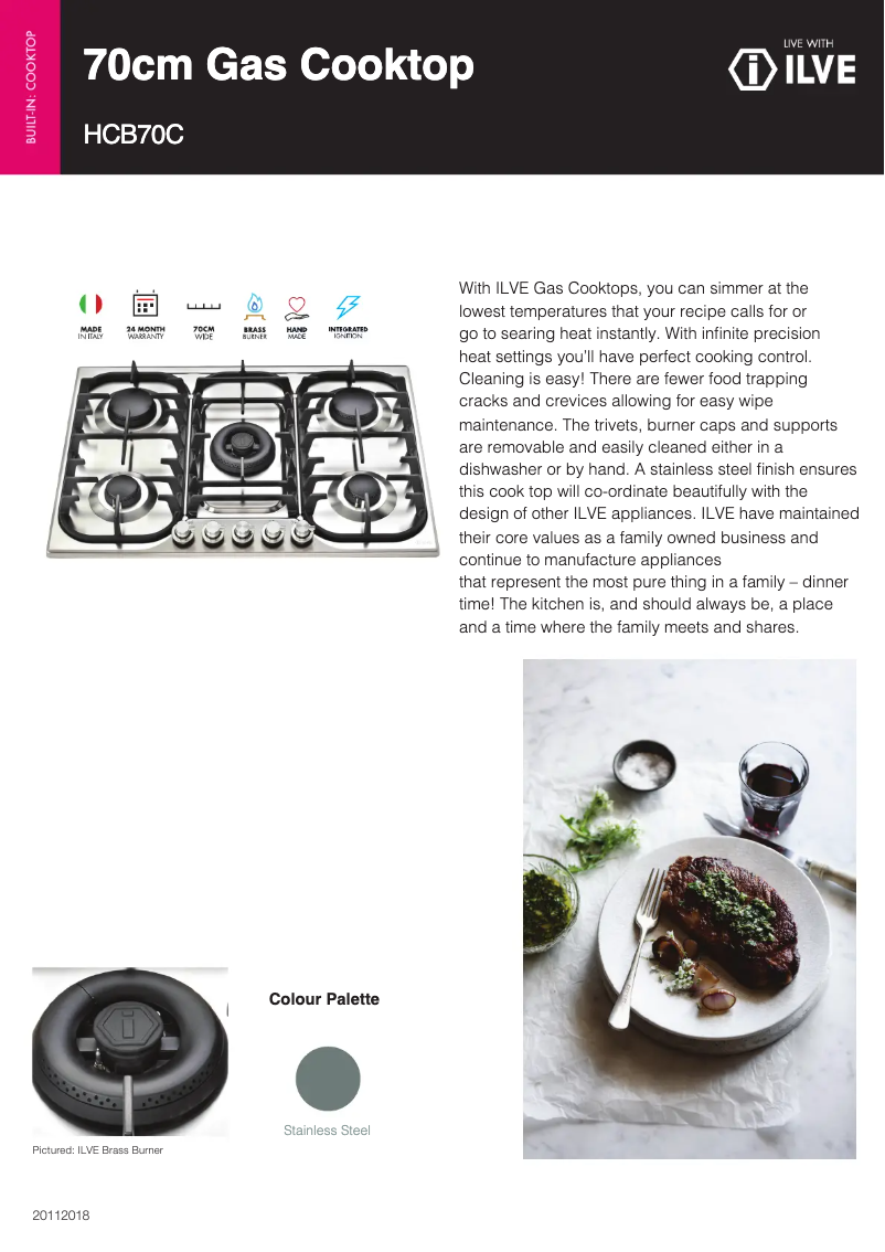 Page 1 de la notice Fiche technique Ilve HCB70CSS