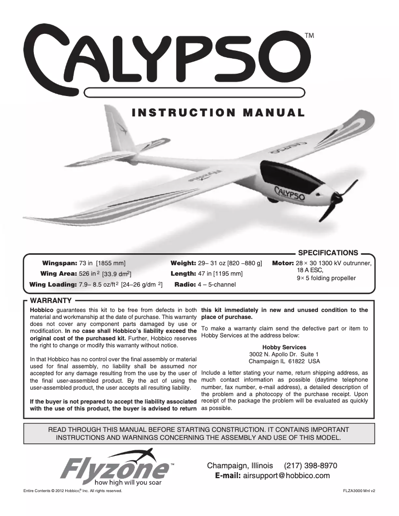 Image de la première page du manuel de l'appareil Flyzone Calypso Rx-R
