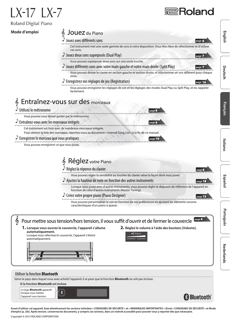 Page 1 de la notice Manuel utilisateur Roland LX-17