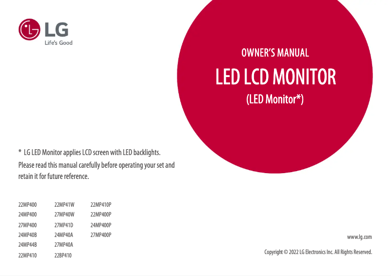 Page 1 de la notice Manuel utilisateur LG 24MP400P