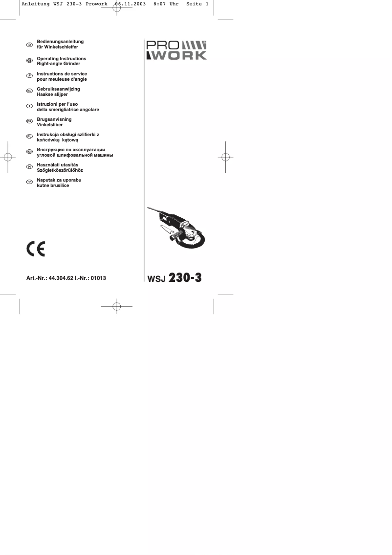 Page 1 de la notice Manuel utilisateur Prowork WSJ 230/3