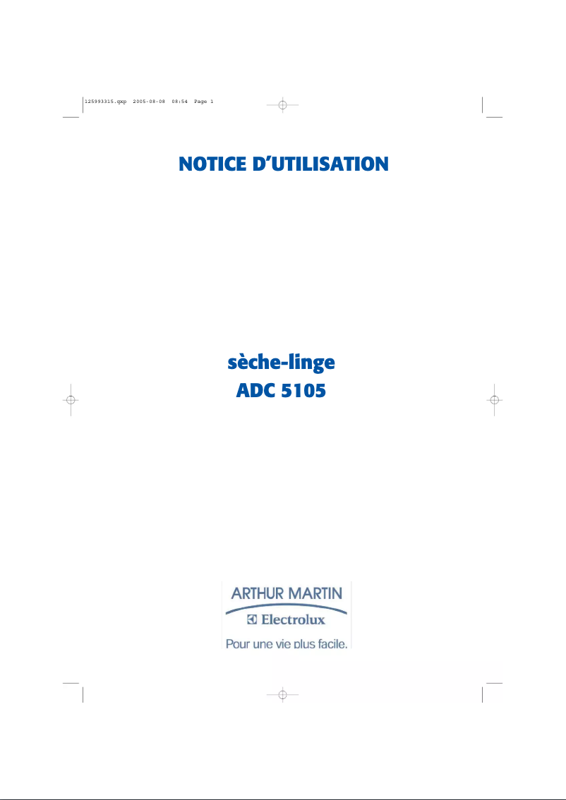 Page 1 de la notice Manuel utilisateur Arthur Martin-Electrolux ADC 5105