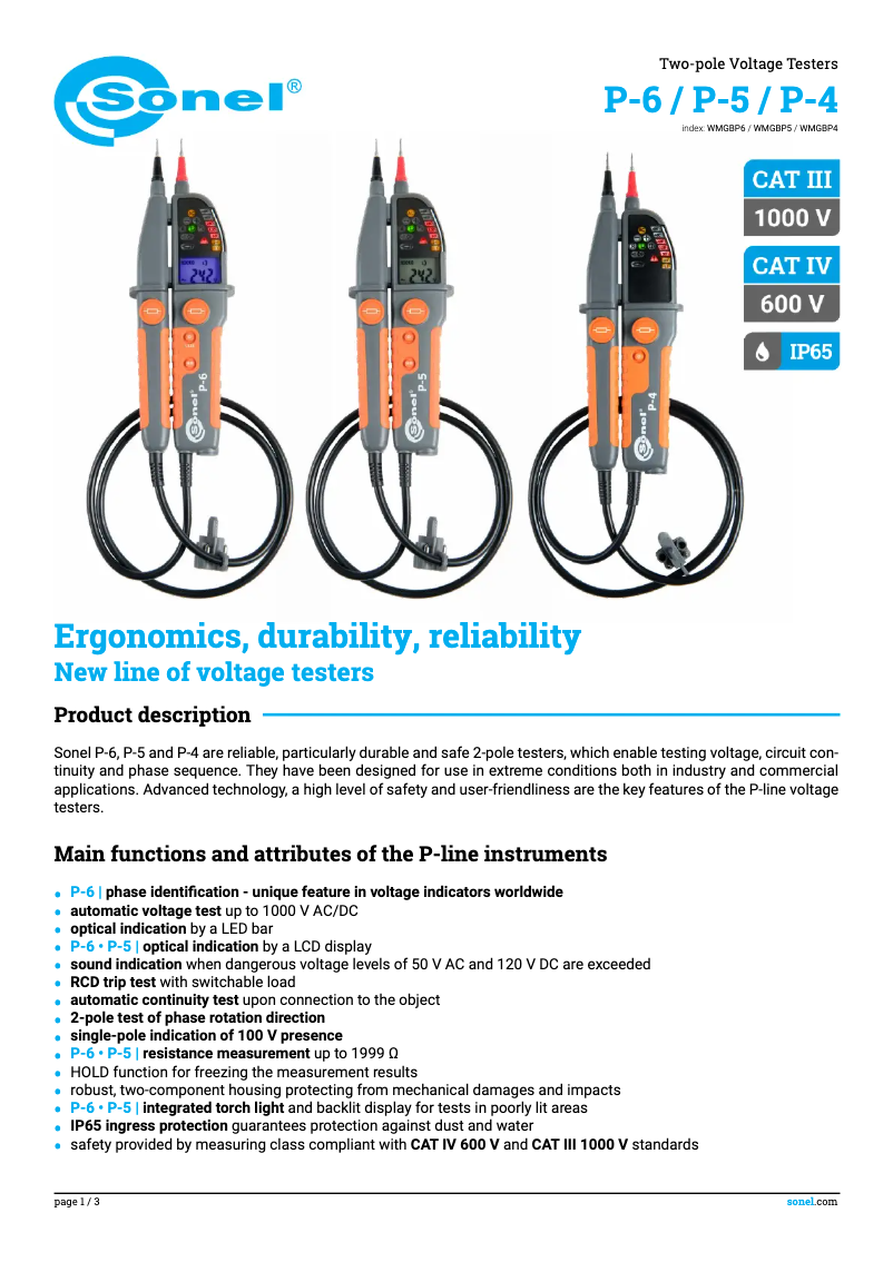 Página 1 del manual Ficha técnica Sonel P-4