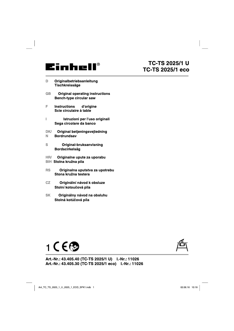 Page 1 de la notice Manuel utilisateur Einhell TC-TS 2025/2 eco