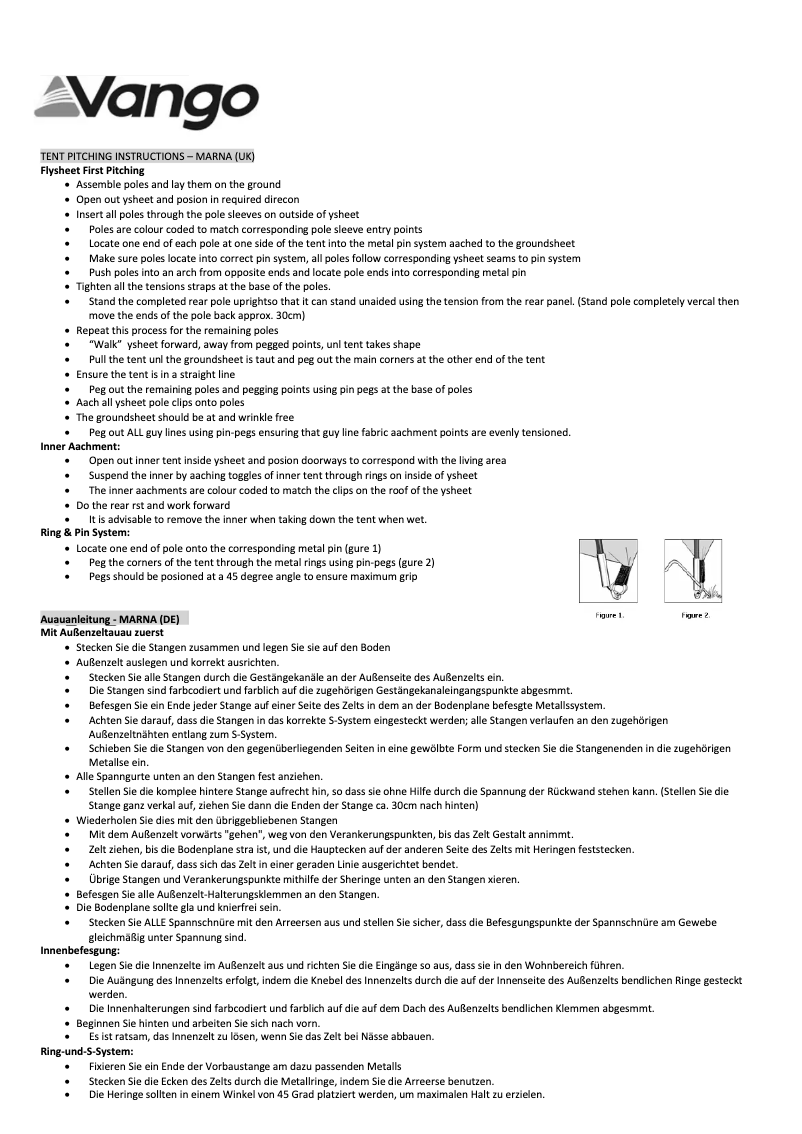 Página 1 del manual Manual de usuario Vango Marna 600XL