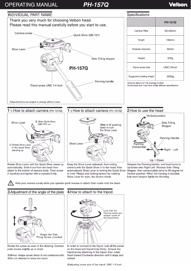 Page 1 de la notice Manuel utilisateur Velbon PH157Q