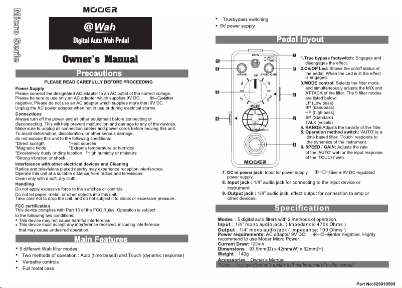 Page n°1 - Manuel utilisateur Mooer @Wah