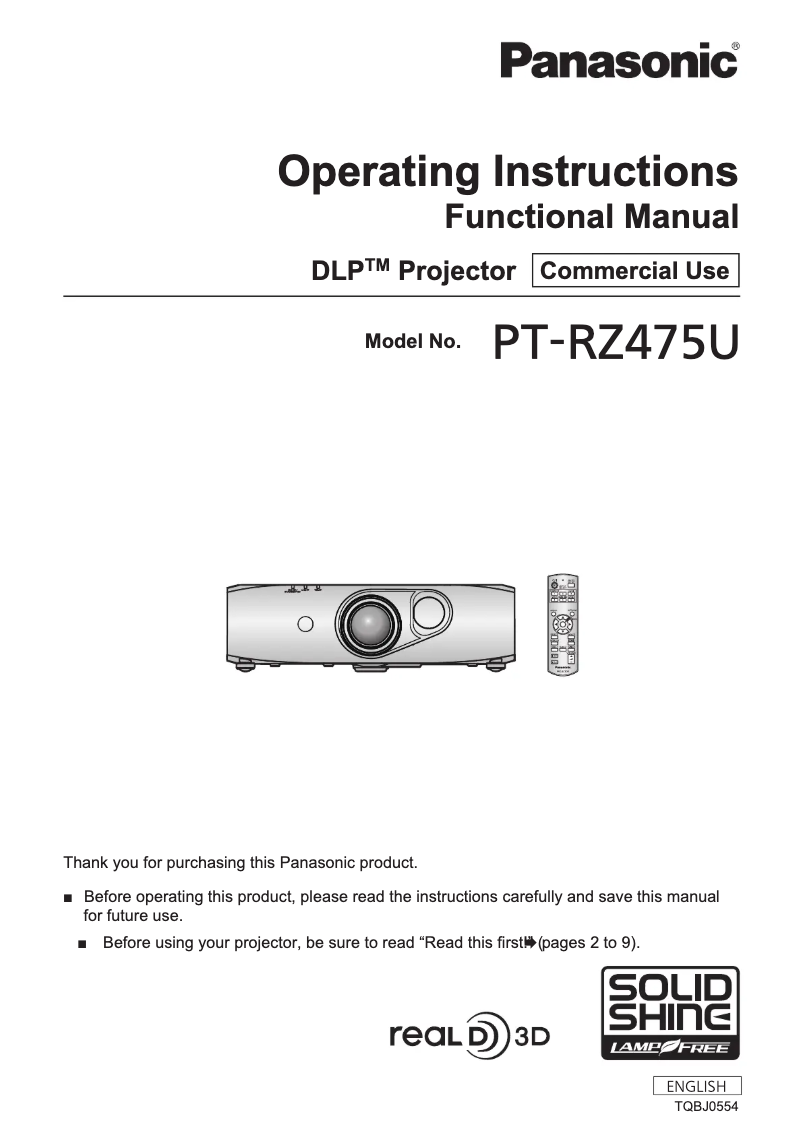 Page 1 de la notice Manuel utilisateur Panasonic Solid Shine PT-RZ475U