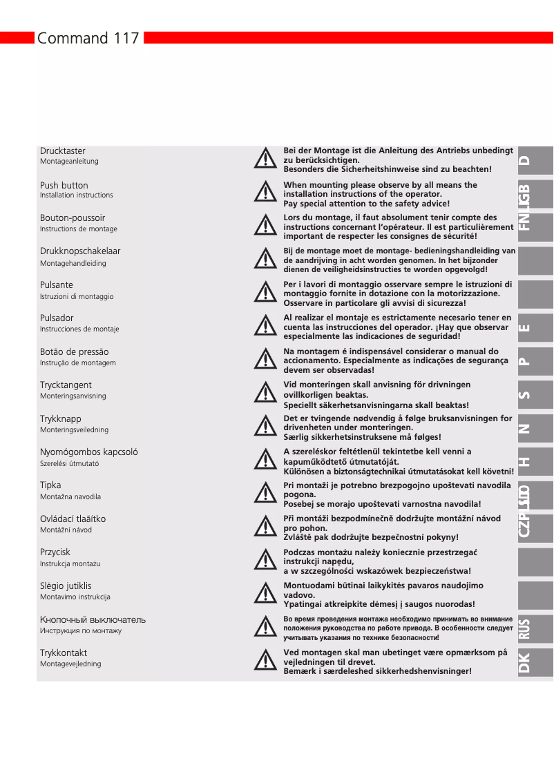 Page n°1 - Manuel utilisateur Marantec Command 117
