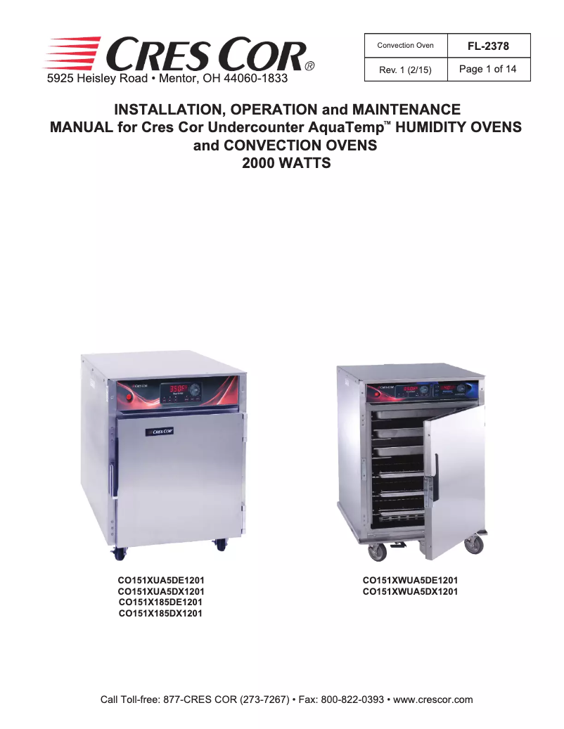 Page 1 de la notice Manuel utilisateur Cres Cor CO151X185DE