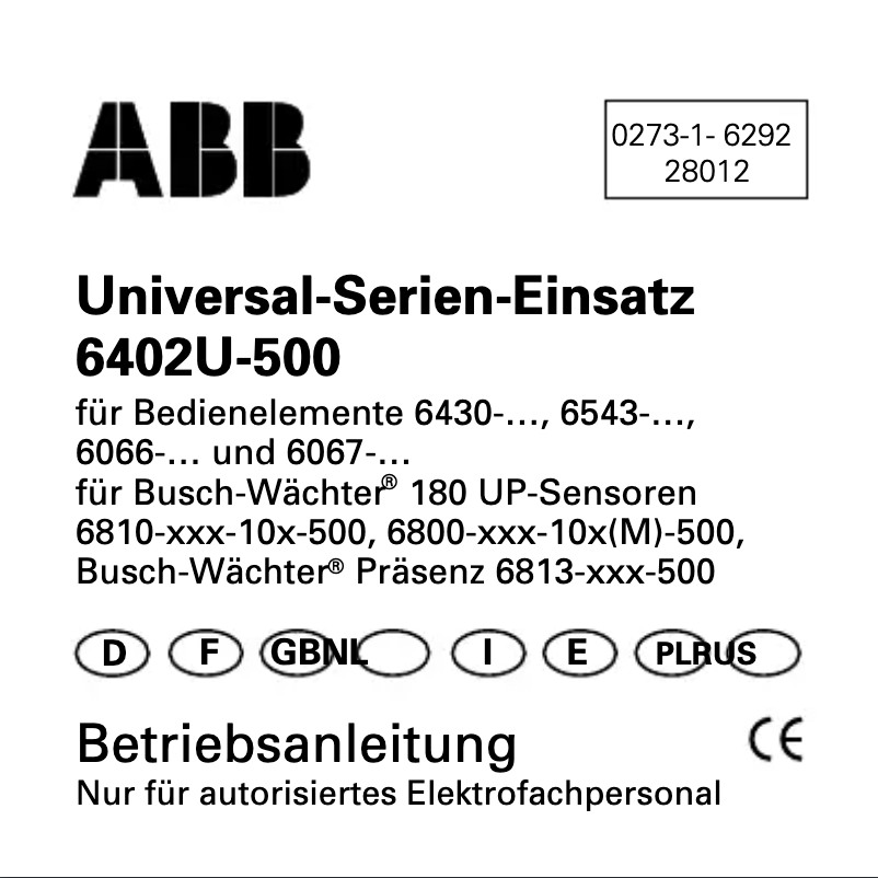 Page n°1 - Manuel utilisateur Busch-Jaeger 2CKA006430A0385