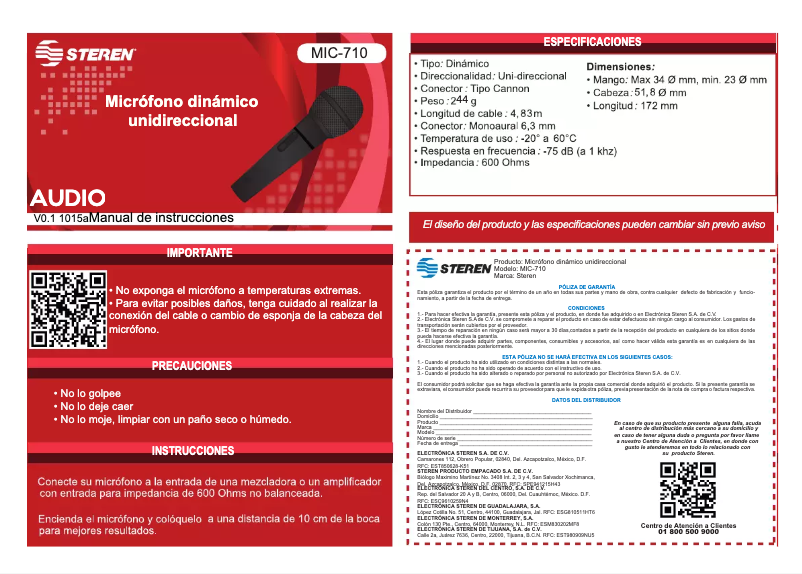 Page 1 de la notice Manuel utilisateur Steren MIC-710