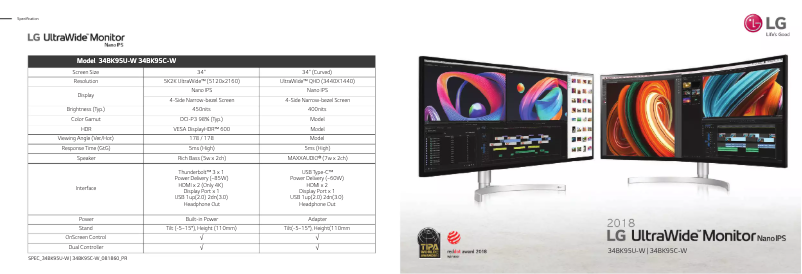 Page 1 de la notice Fiche technique LG 34BK95C